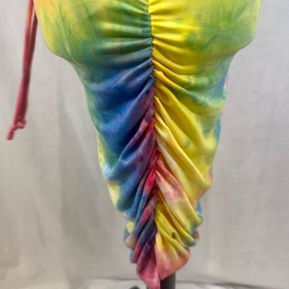 Heart & Hips bright tie dye ruched strappy open back bodycon dress medium NWOT - Picture 5 of 9